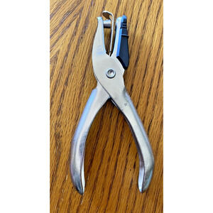 Vintage Gem McGill Single Hole Punch w/ Paper Collector USA Made Silver Metal